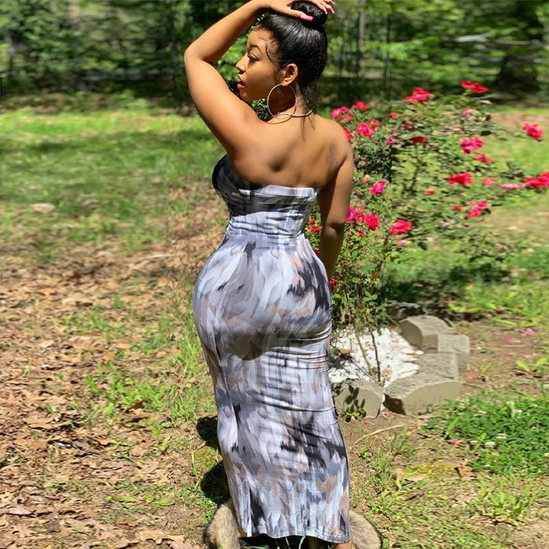 Sexy Slim Fit Printed Bandage Long Dress