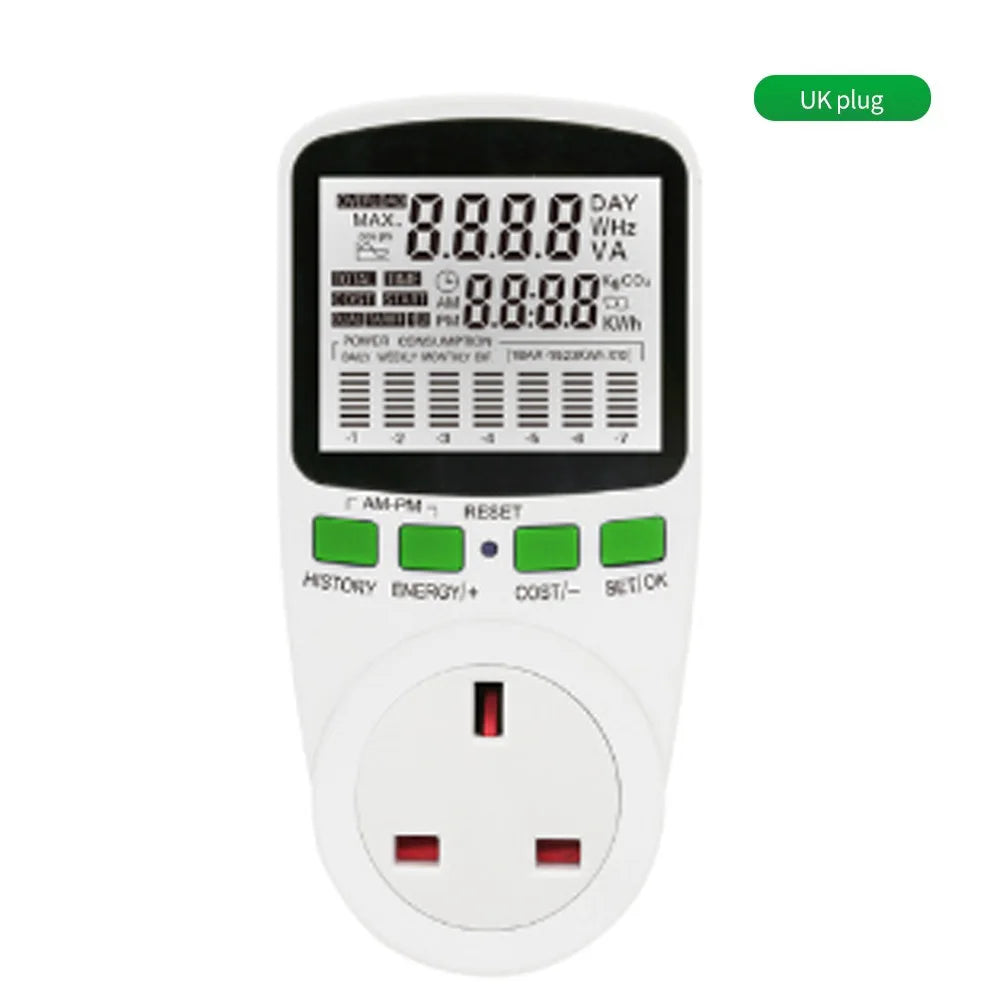 AC220V Digital Power Meter – Energy Usage Monitor with Multi-Plug Support