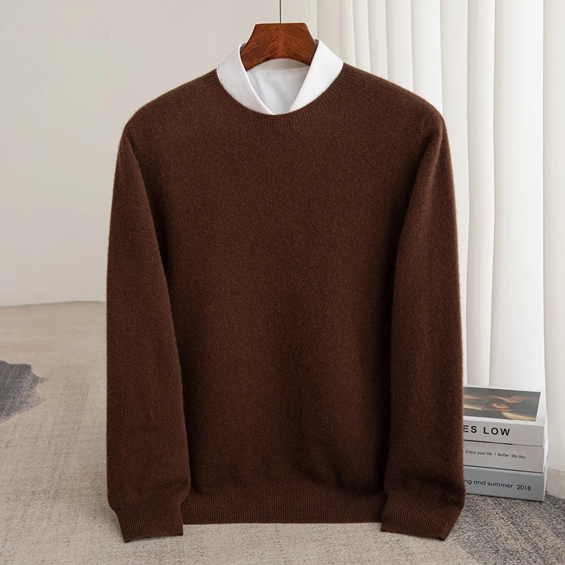 Pure Wool Men's Slim-Fit Round Neck O-Neck Cashmere Sweater