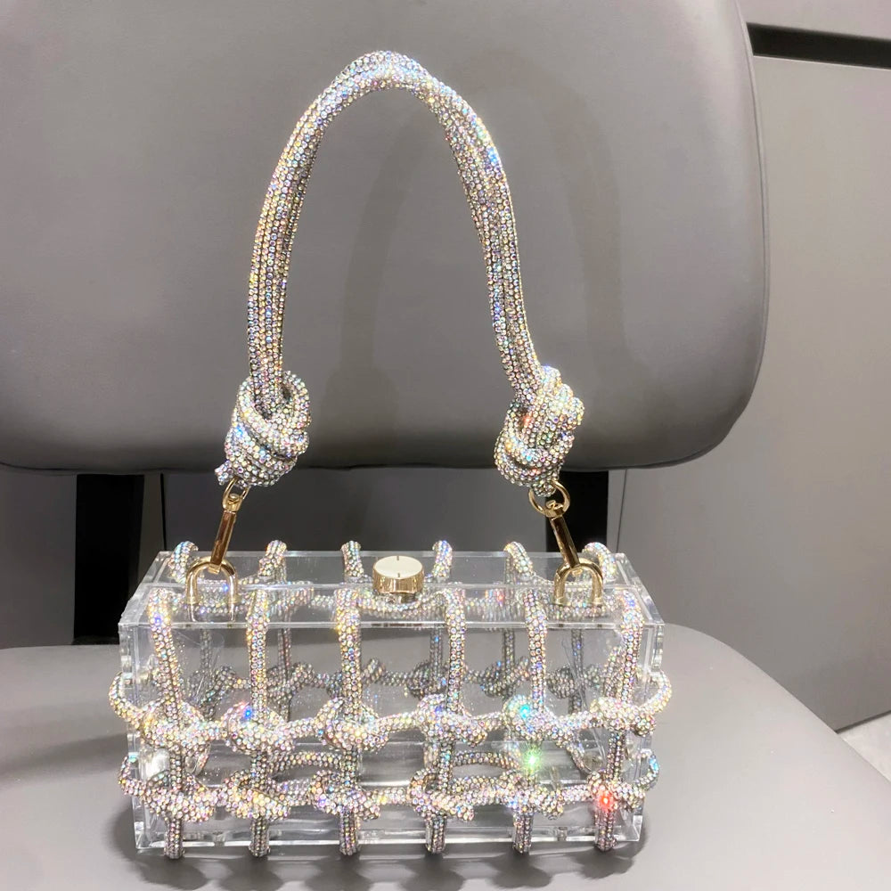Silver Crystal Rhinestone Evening Bag for Women – Luxury Handmade Clutch