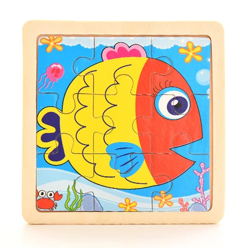 Baby Wooden Montessori Puzzle - 3D Cartoon Animal Puzzle