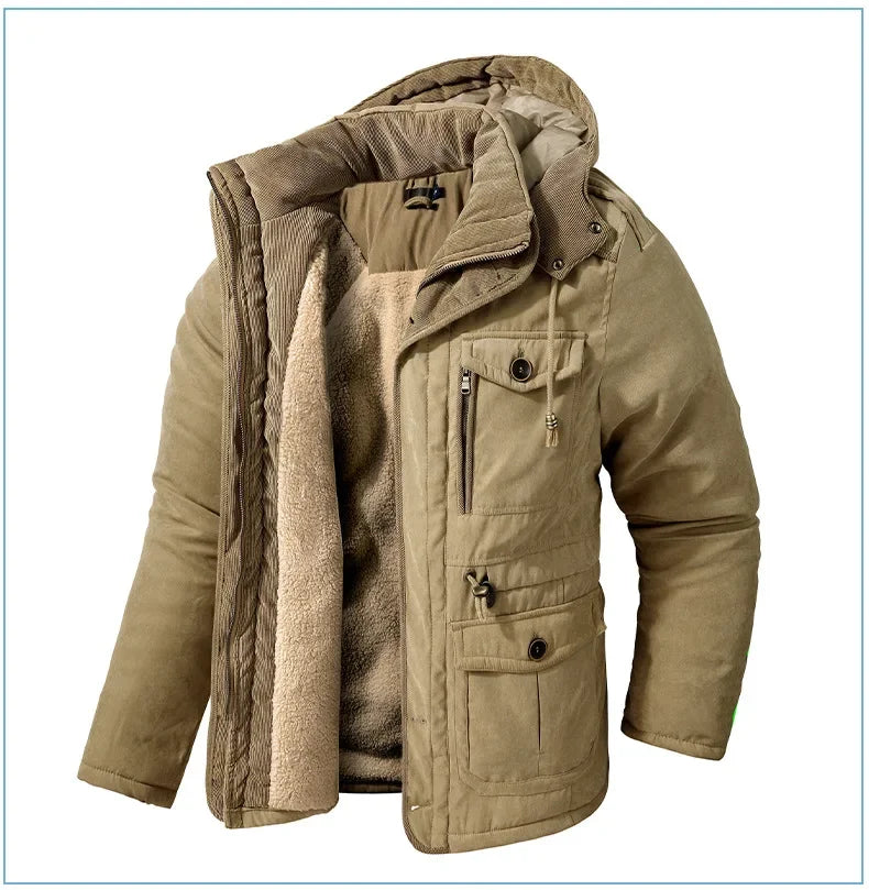 Thickened Multi-Pocket Mid-Length Casual Coat