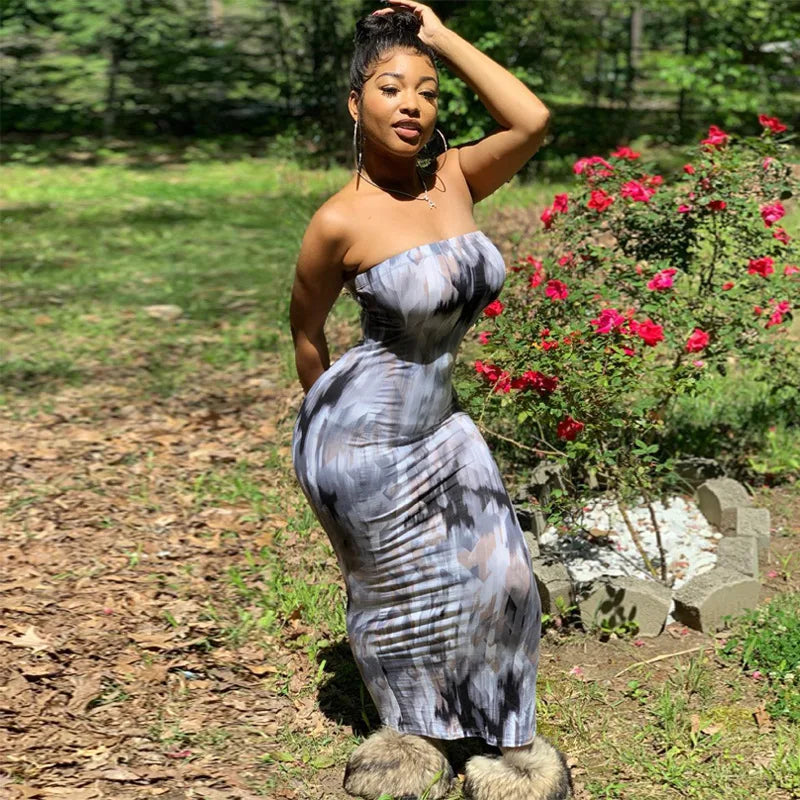 Sexy Slim Fit Printed Bandage Long Dress