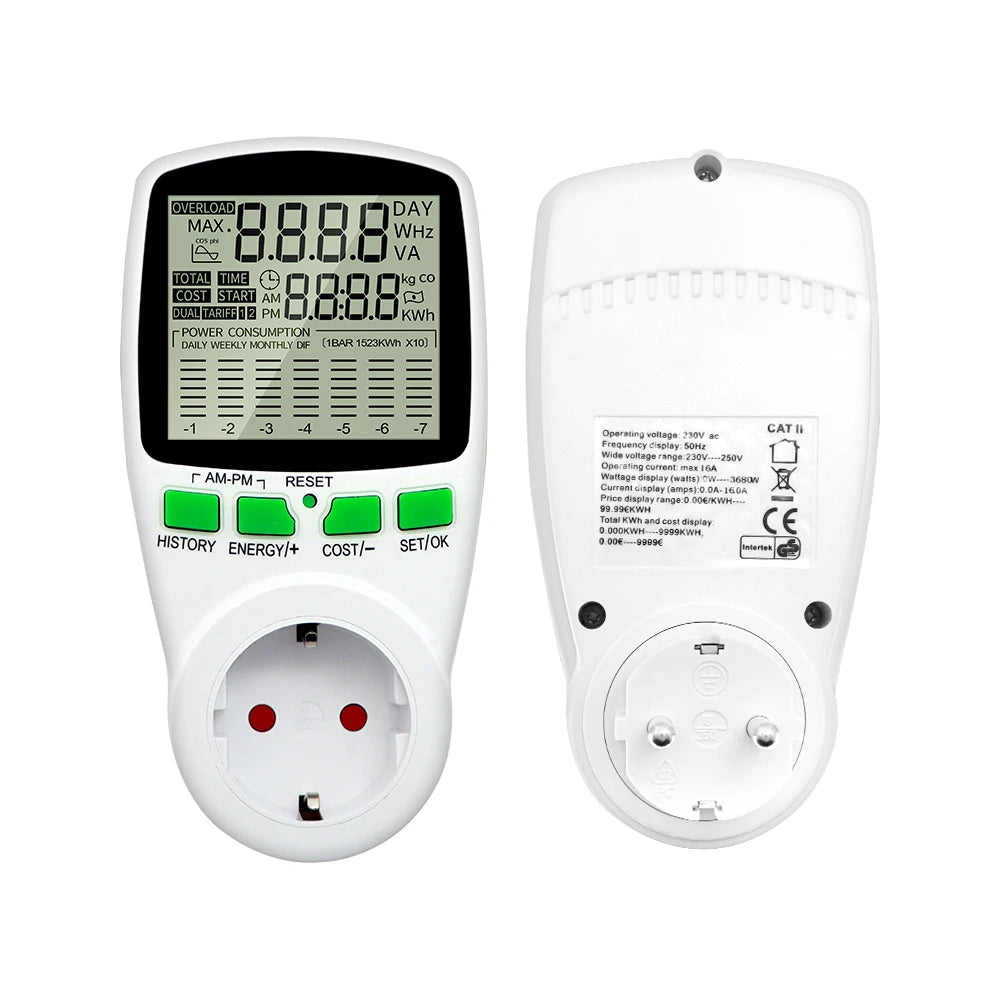 AC220V Digital Power Meter – Energy Usage Monitor with Multi-Plug Support