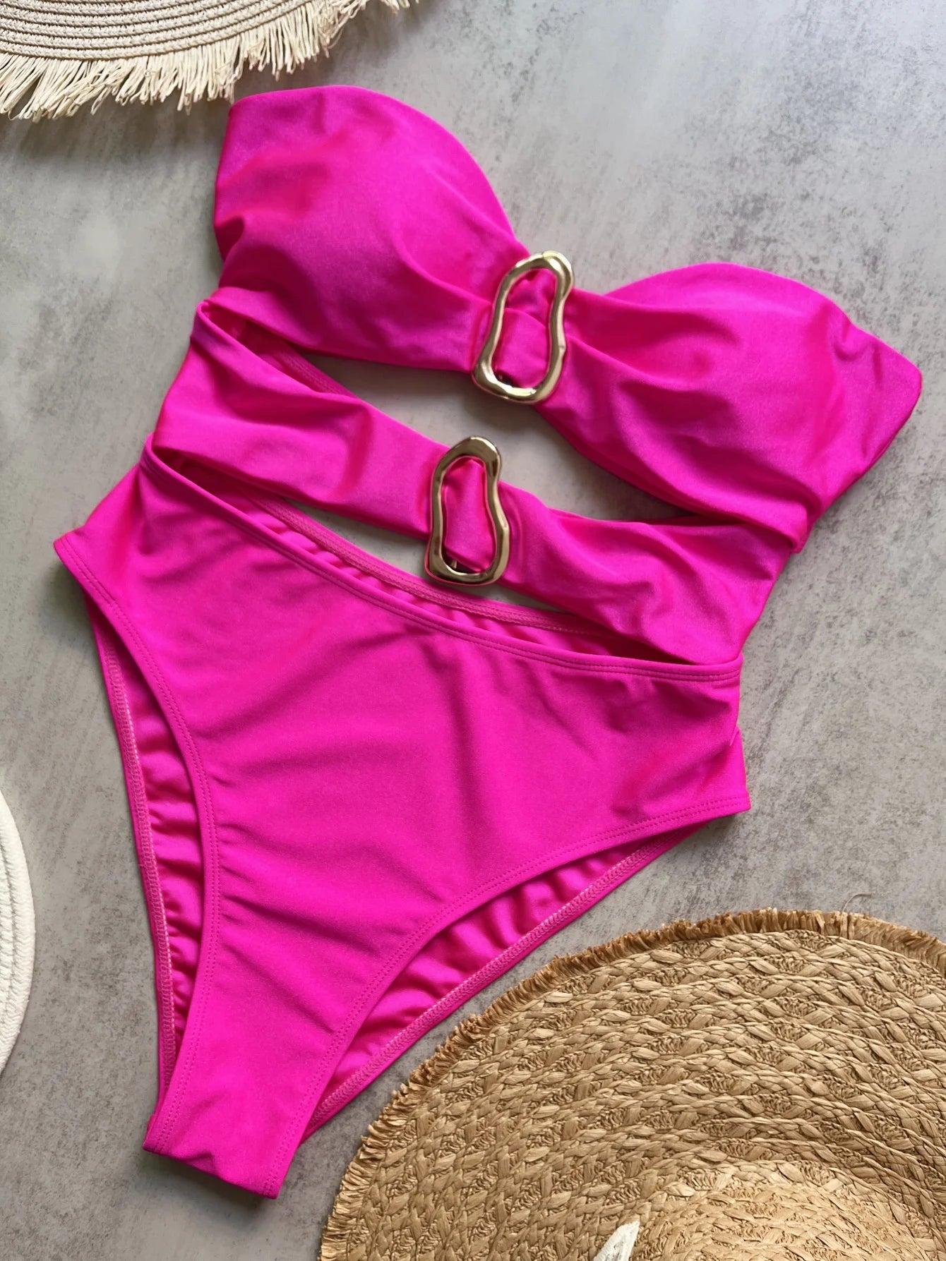 Sexy One Piece Swimsuit for Women with Metal Rings Cut Out Design