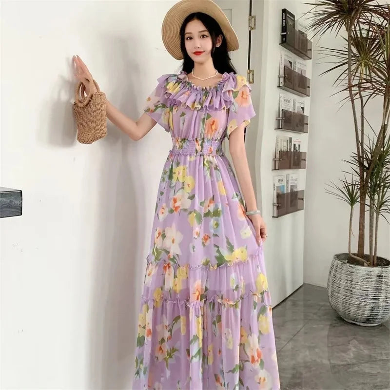 Women’s Floral Patchwork Ruffle Maxi Dress