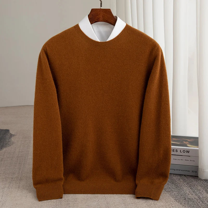 Pure Wool Men's Slim-Fit Round Neck O-Neck Cashmere Sweater