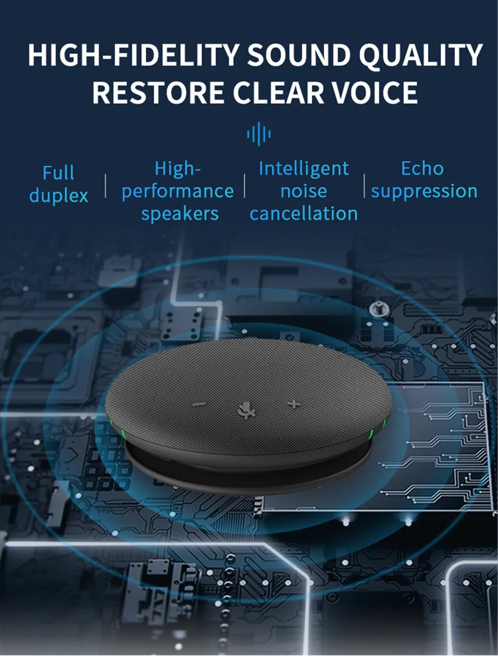 Wireless Bluetooth Conference Microphone & Speaker – 360° USB Speakerphone with 5M Pickup