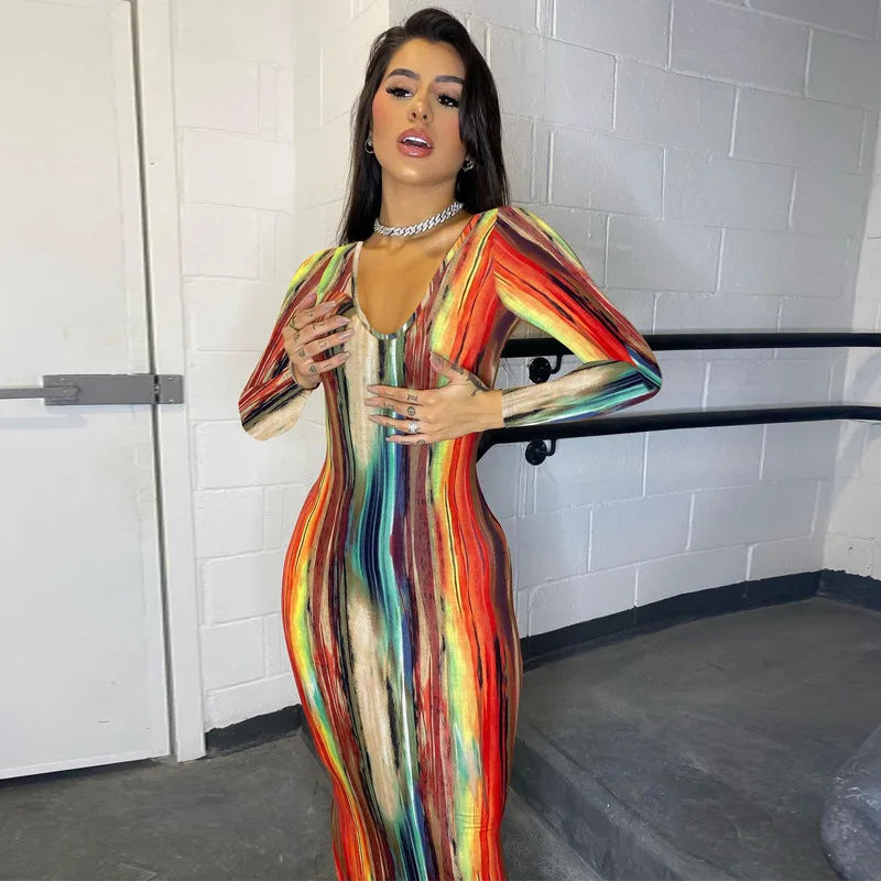 Sexy Slim Fit Printed Bandage Long Dress