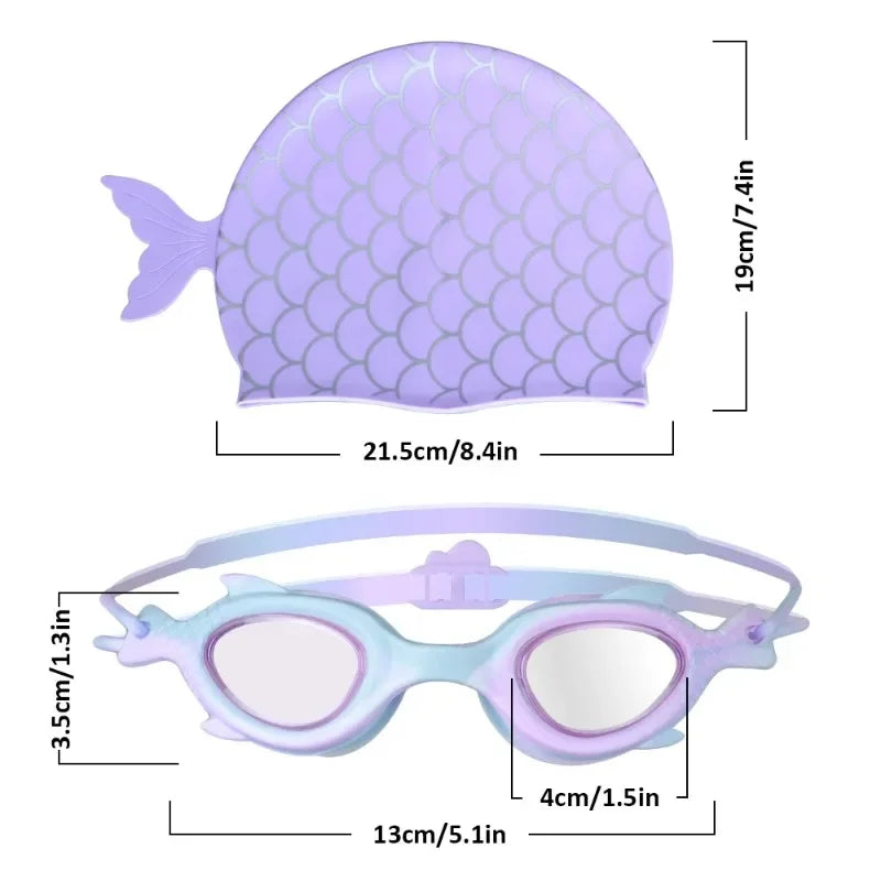 Kids Silicone Swimming Goggles with Cap for Boys and Girls Water Sports