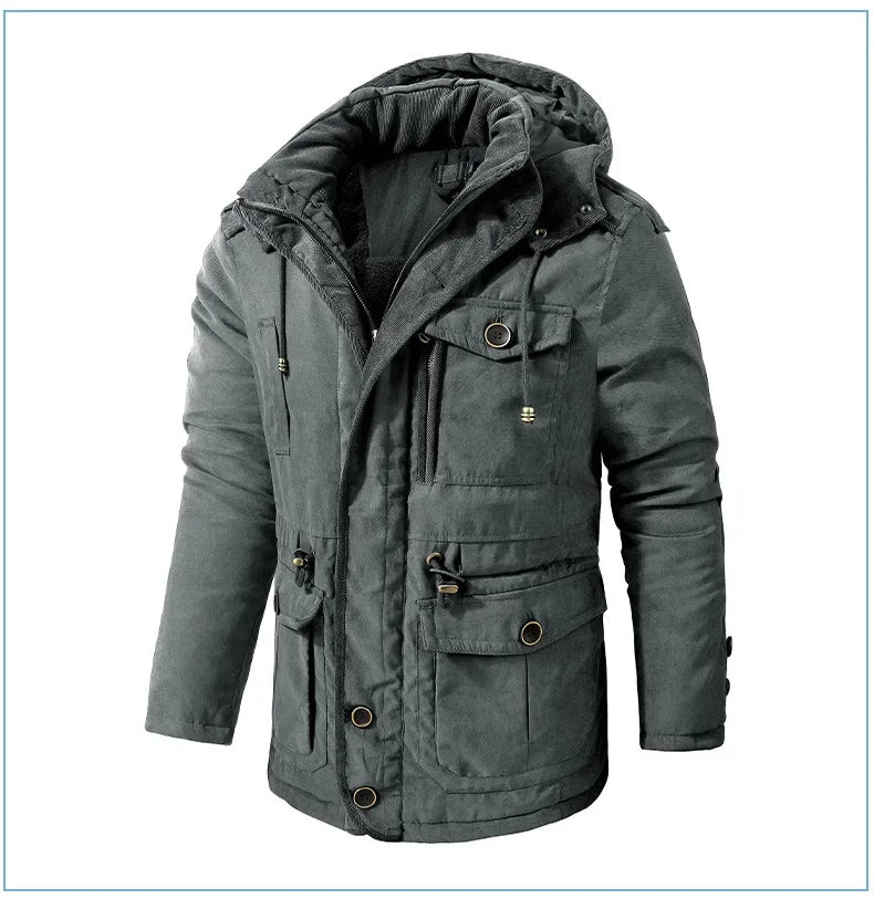 Thickened Multi-Pocket Mid-Length Casual Coat