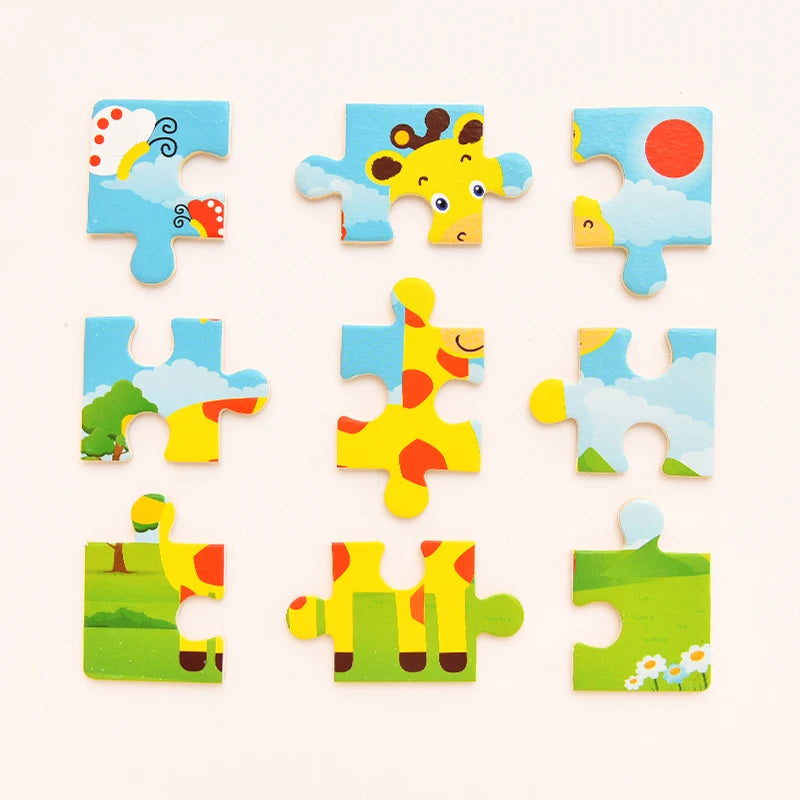 Baby Wooden Montessori Puzzle - 3D Cartoon Animal Puzzle