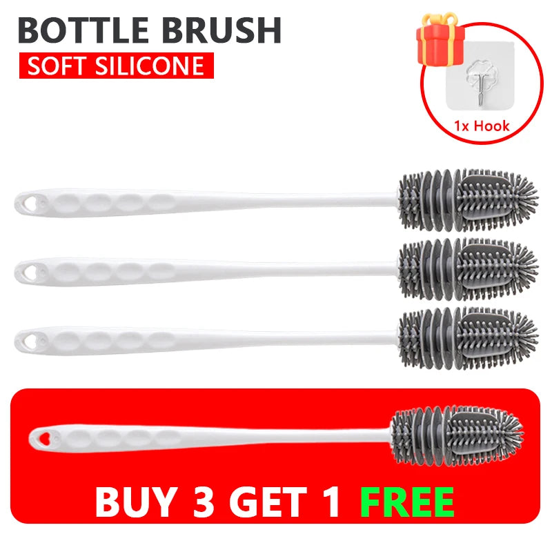 Silicone Baby Bottle Cleaning Brush Long Handle Cup Scrubber for Home Use