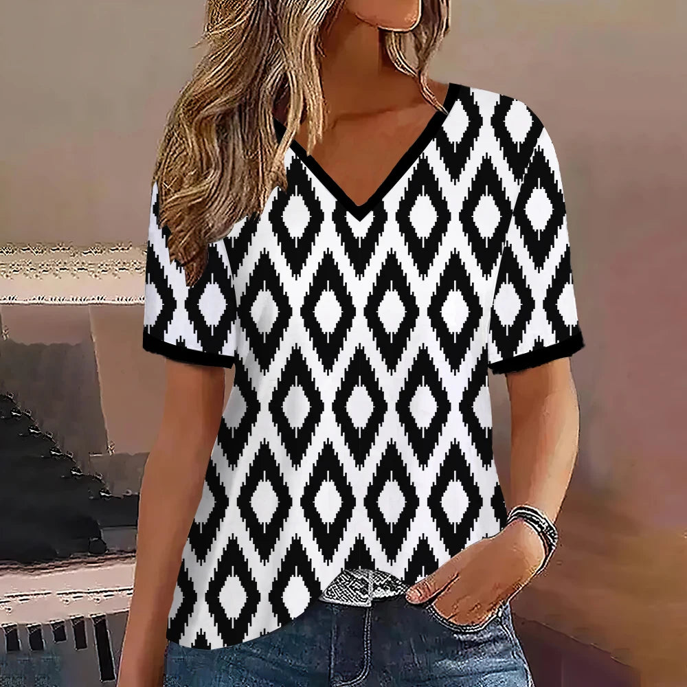 Women's Striped Gradient V-Neck Oversized T-Shirt