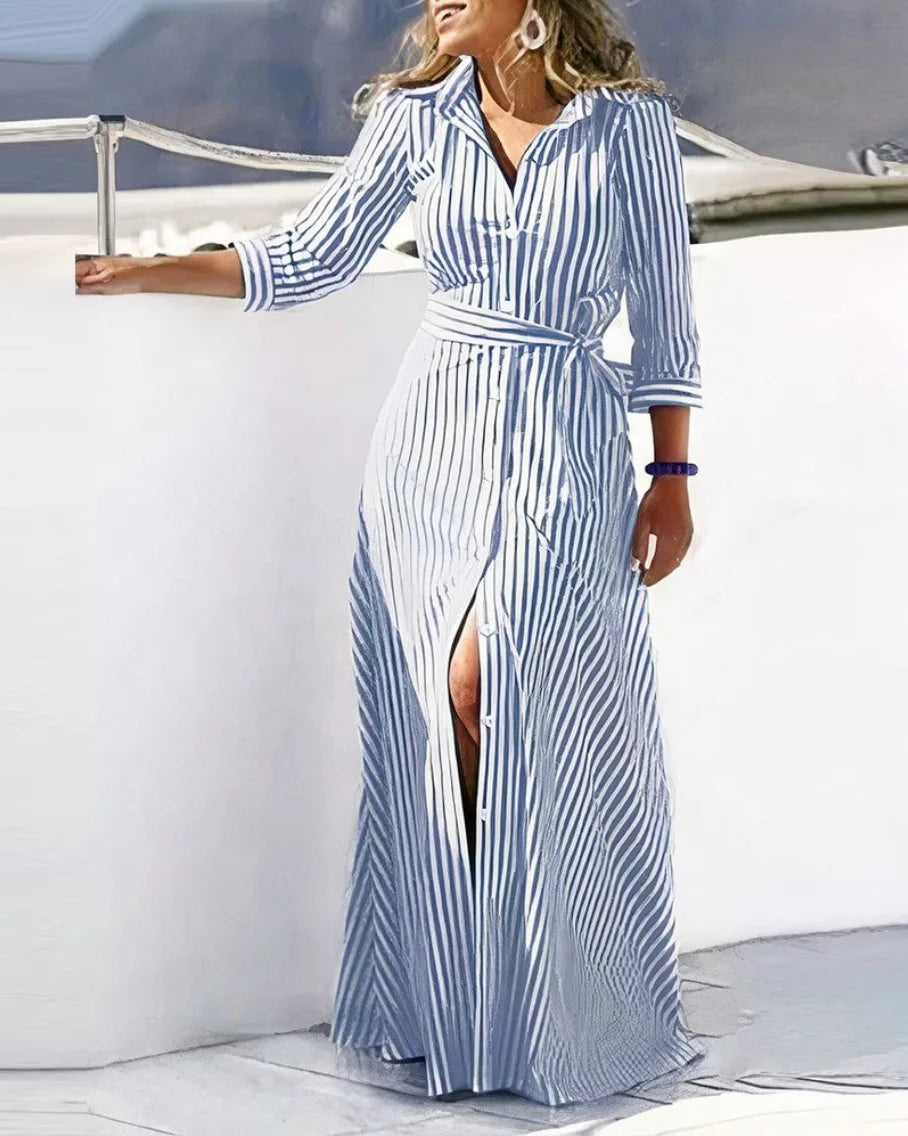 Lace-Up Turn Down Collar Maxi Dress