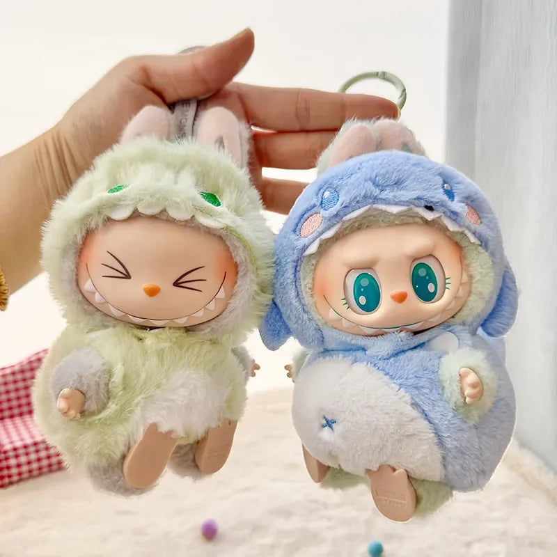 Labubu Dinosaur & Shark Plush Doll Set with Rubber Keychain