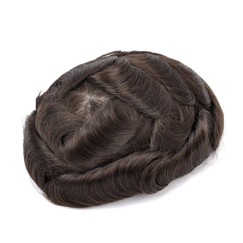 Topunique Full Swiss Lace Men’s Toupee – 90% Light to Medium Light Density