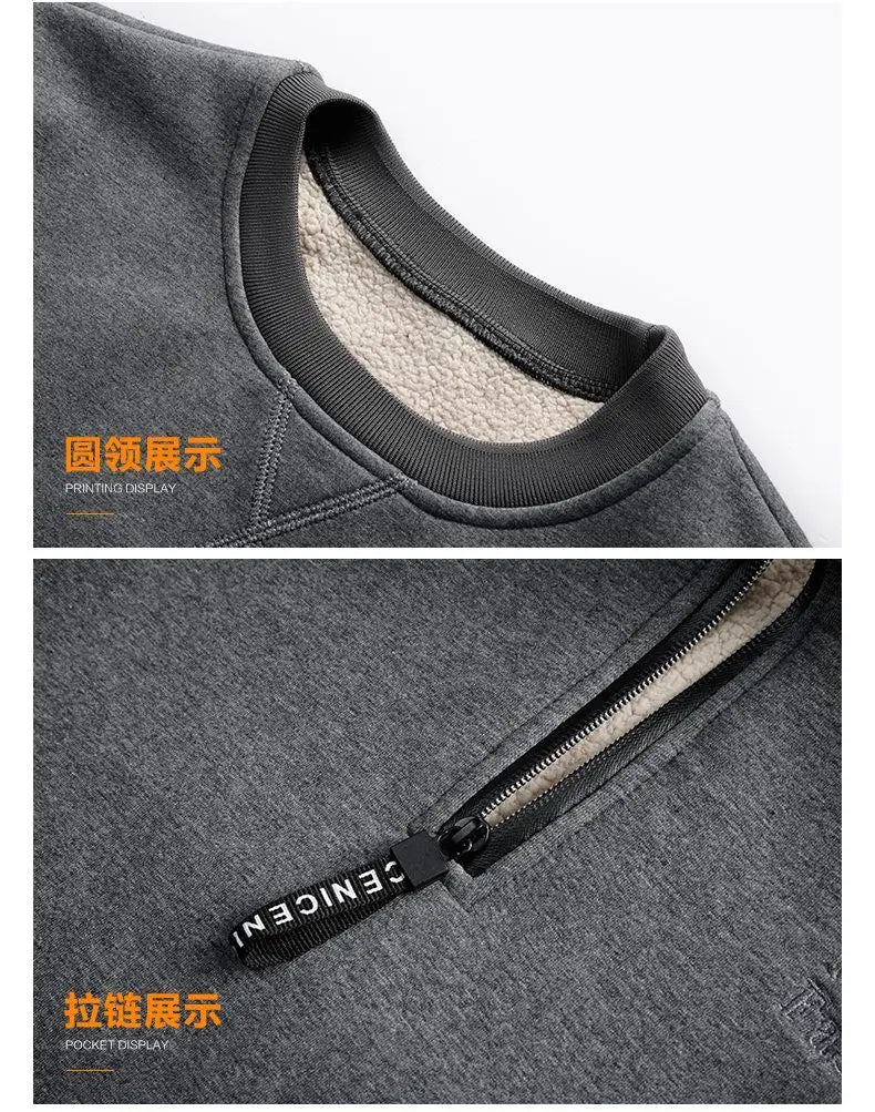 Winter Sweatshirt Men Long Sleeves Fleece Lined Warm Sweatshirt