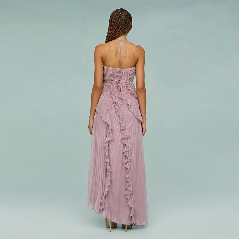 Elegant Y2K Ruffle Backless Summer Gown