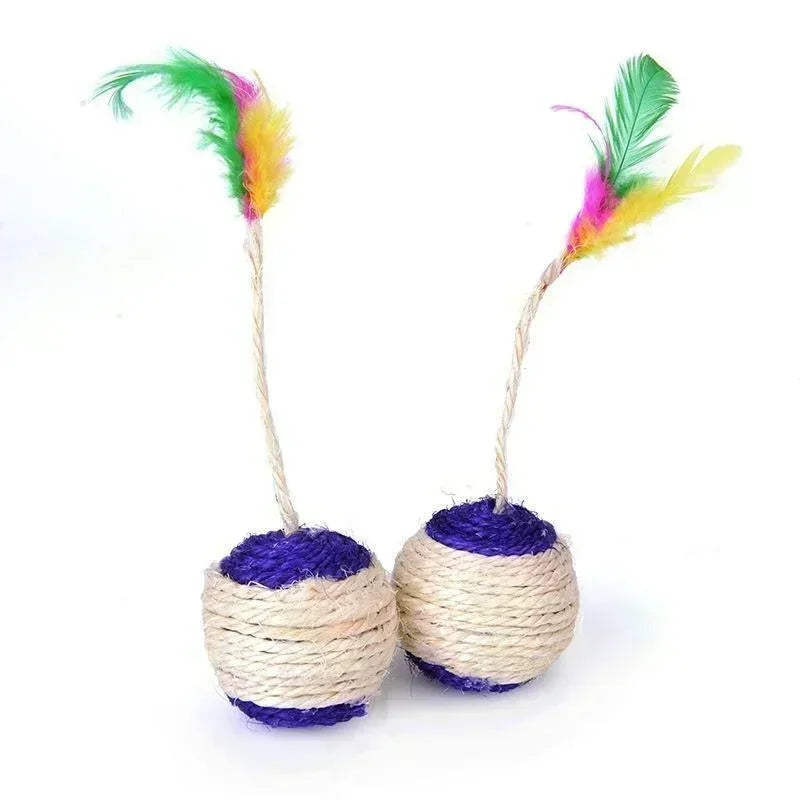 Interactive Sisal Scratching Ball with Feather for Cats