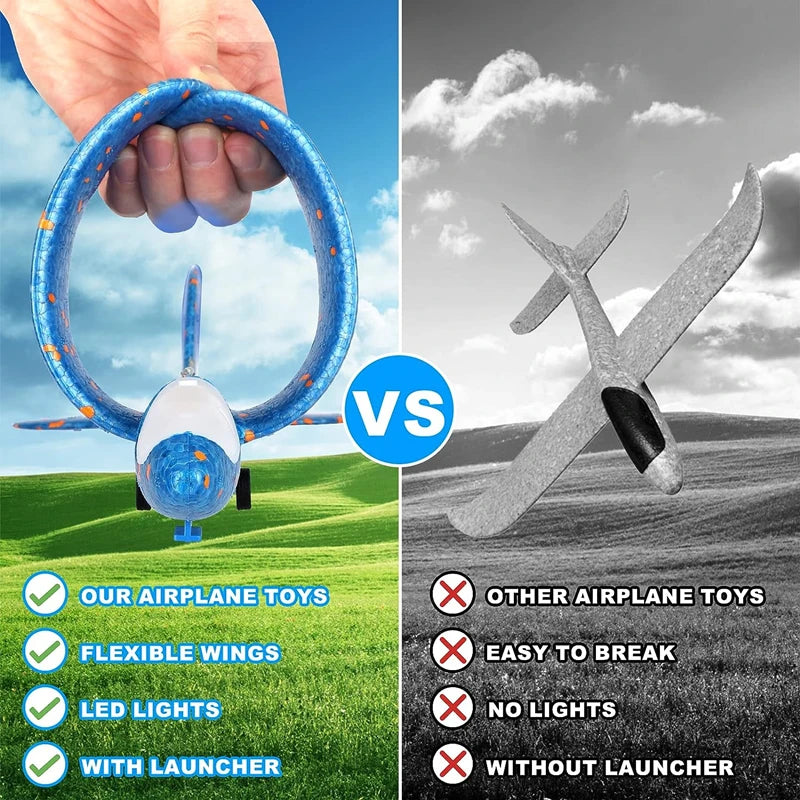 Kids Airplane Launcher Toys – 13.2'' LED Foam Glider Catapult Plane