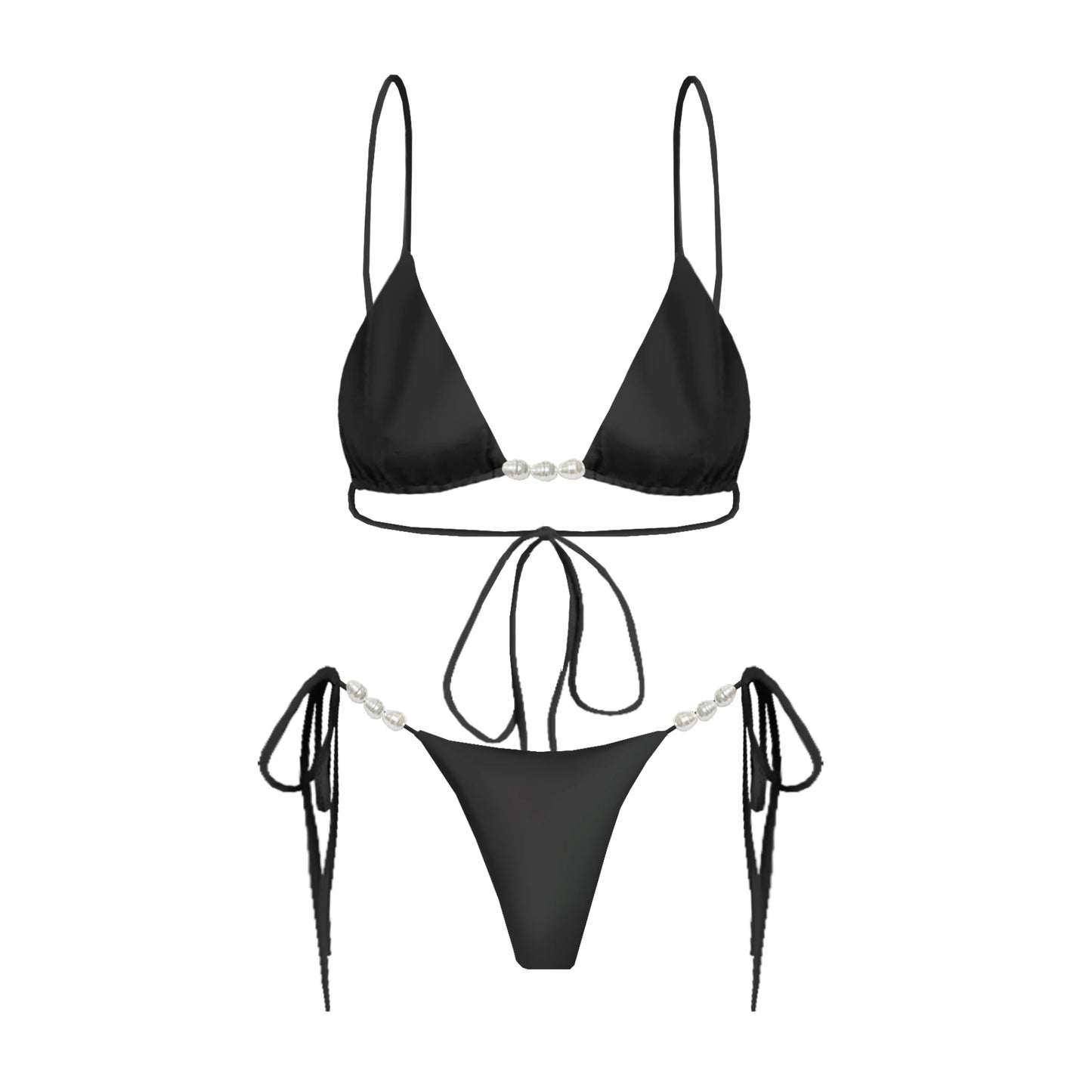 3Pcs White Pearl Bikini Set with Cover-Up
