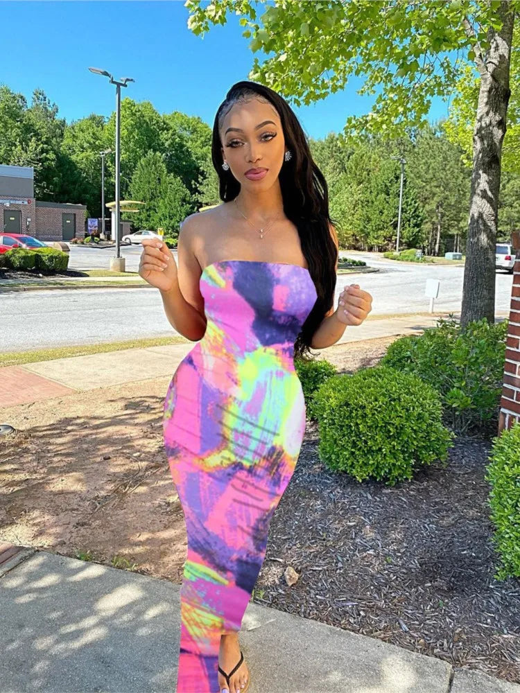 Sexy Slim Fit Printed Bandage Long Dress