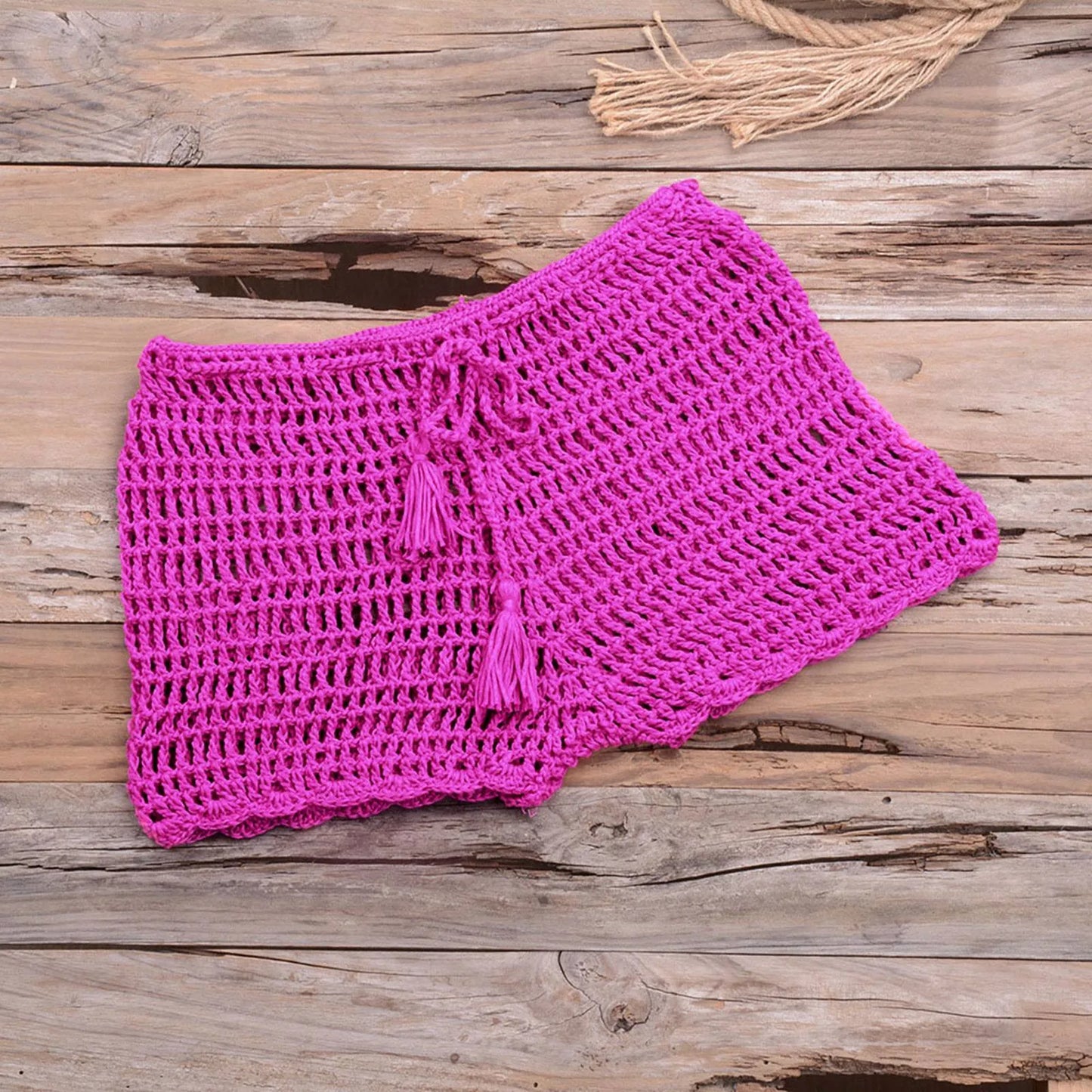 Women’s Crochet Knit Swim Shorts Hollow Out Beachwear with Drawstring