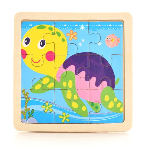 Baby Wooden Montessori Puzzle - 3D Cartoon Animal Puzzle