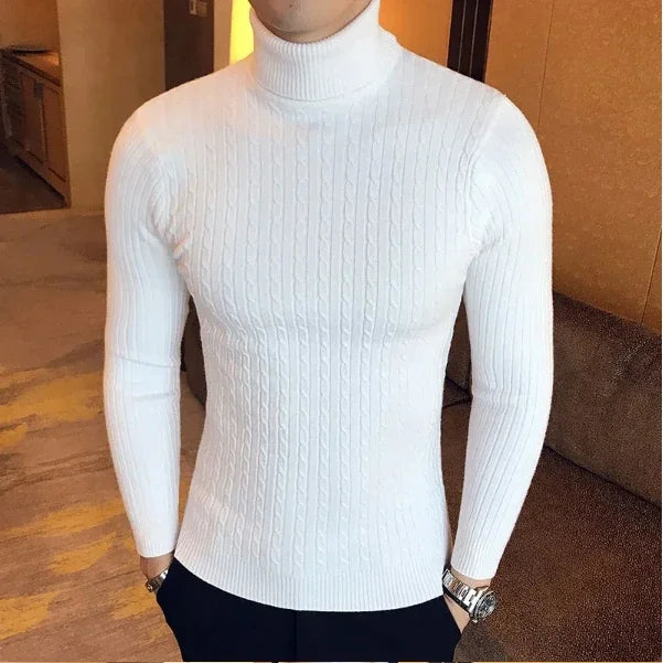Men's Solid High Neck Knitted Sweater