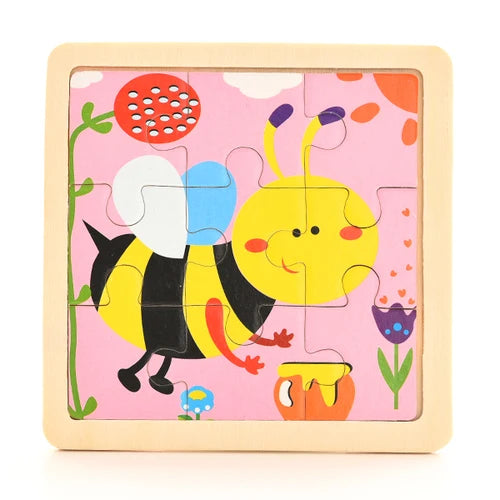 Baby Wooden Montessori Puzzle - 3D Cartoon Animal Puzzle