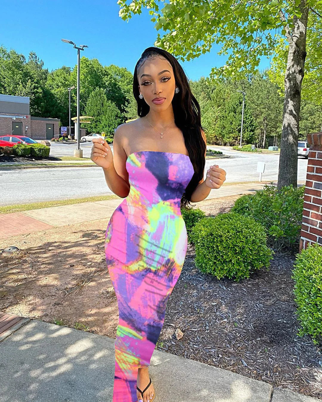 Sexy Slim Fit Printed Bandage Long Dress