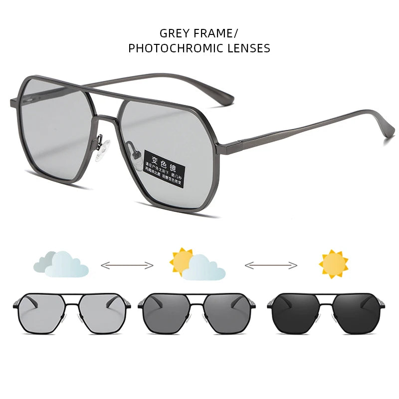 Luxury Photochromic Polarized Sunglasses for Men and Women UV400 Metal Frame