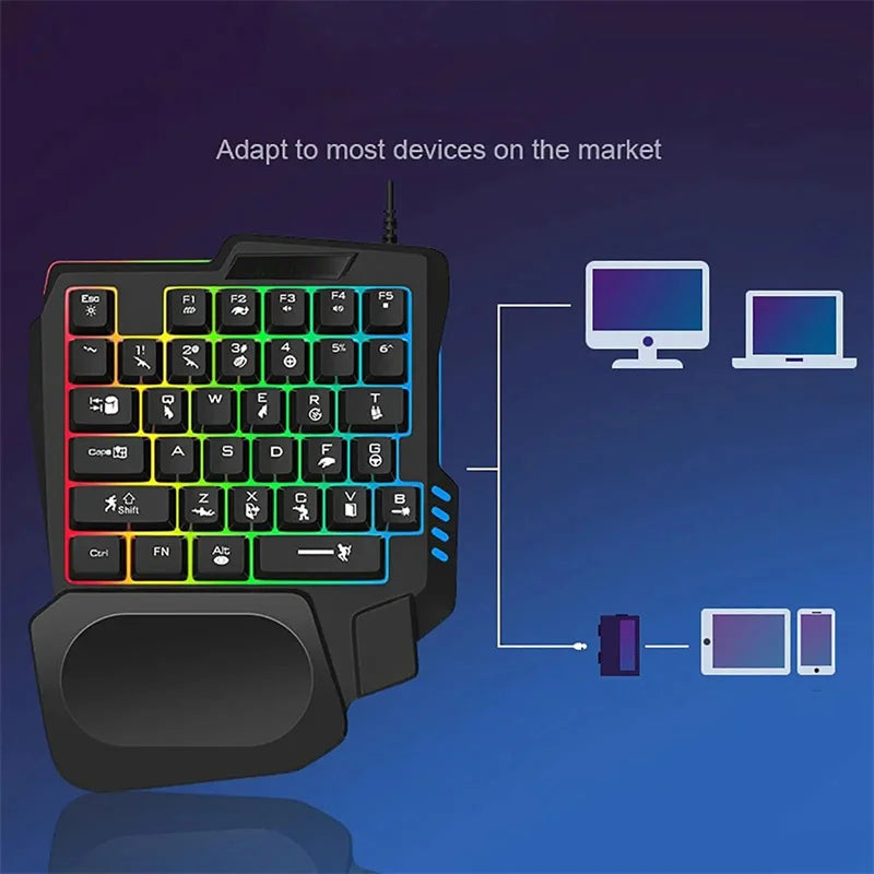Ergonomic One-Handed RGB Gaming Keyboard – 35-Key USB Wired Mini Keypad