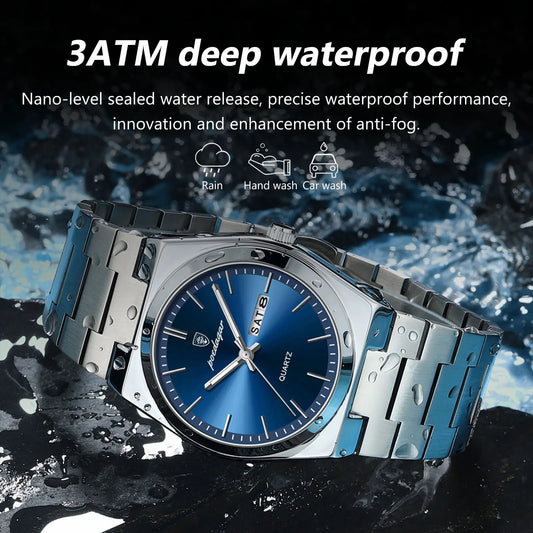 POEDAGAR Luxury Stainless Steel Waterproof Men’s Quartz Watch