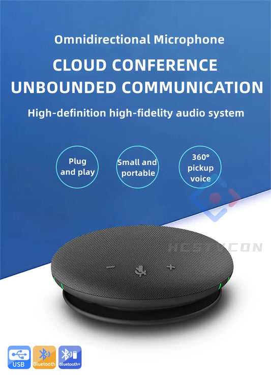 Wireless Bluetooth Conference Microphone & Speaker – 360° USB Speakerphone with 5M Pickup