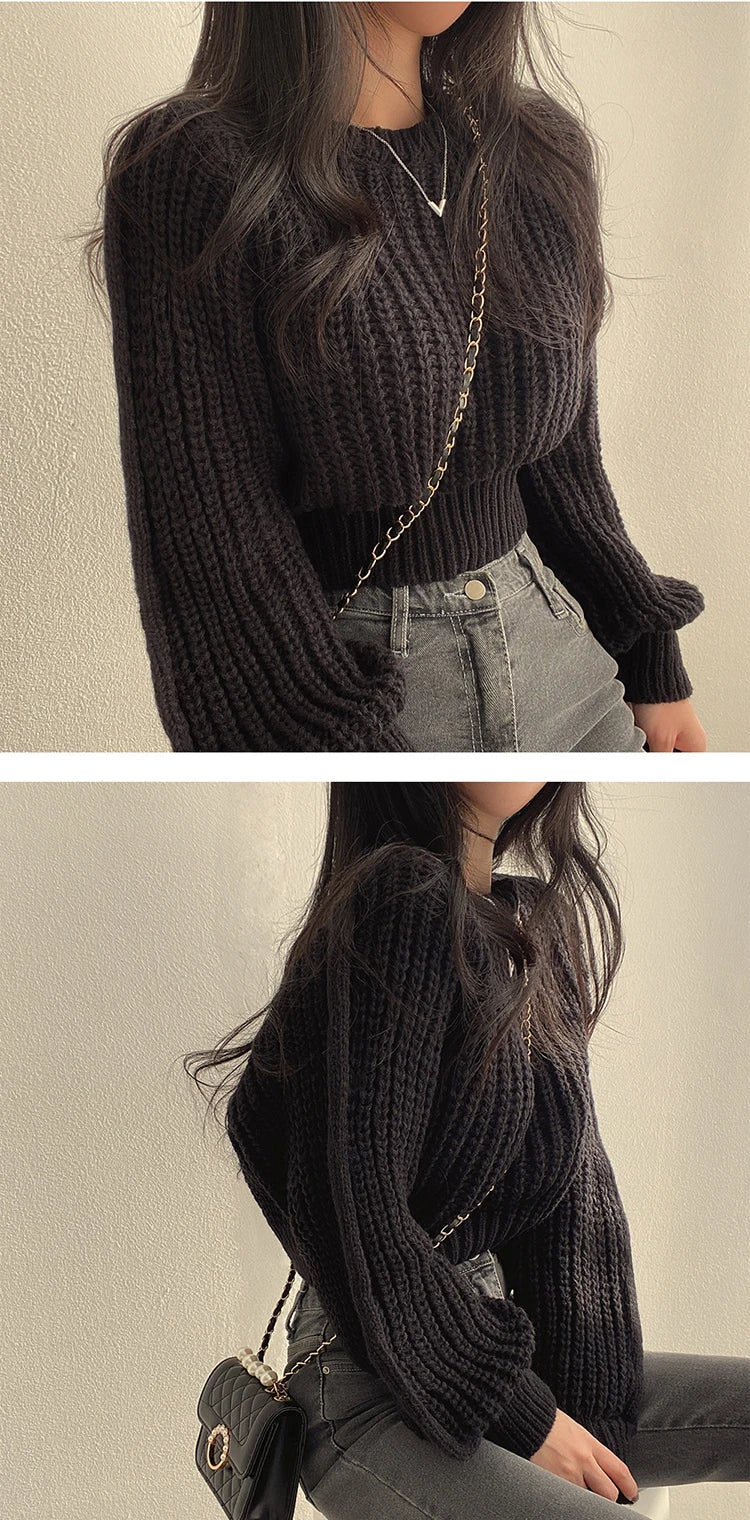 Vintage Harajuku Lantern Sleeve Knit Sweater - Soft & Chic