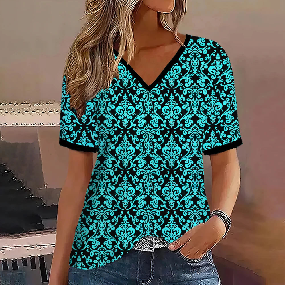 Women's Striped Gradient V-Neck Oversized T-Shirt