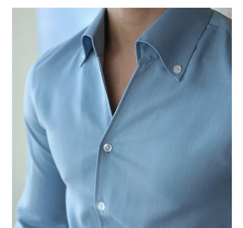 Men's Slim-Fit Italian Collar Shirt - Wrinkle-Free & Stylish