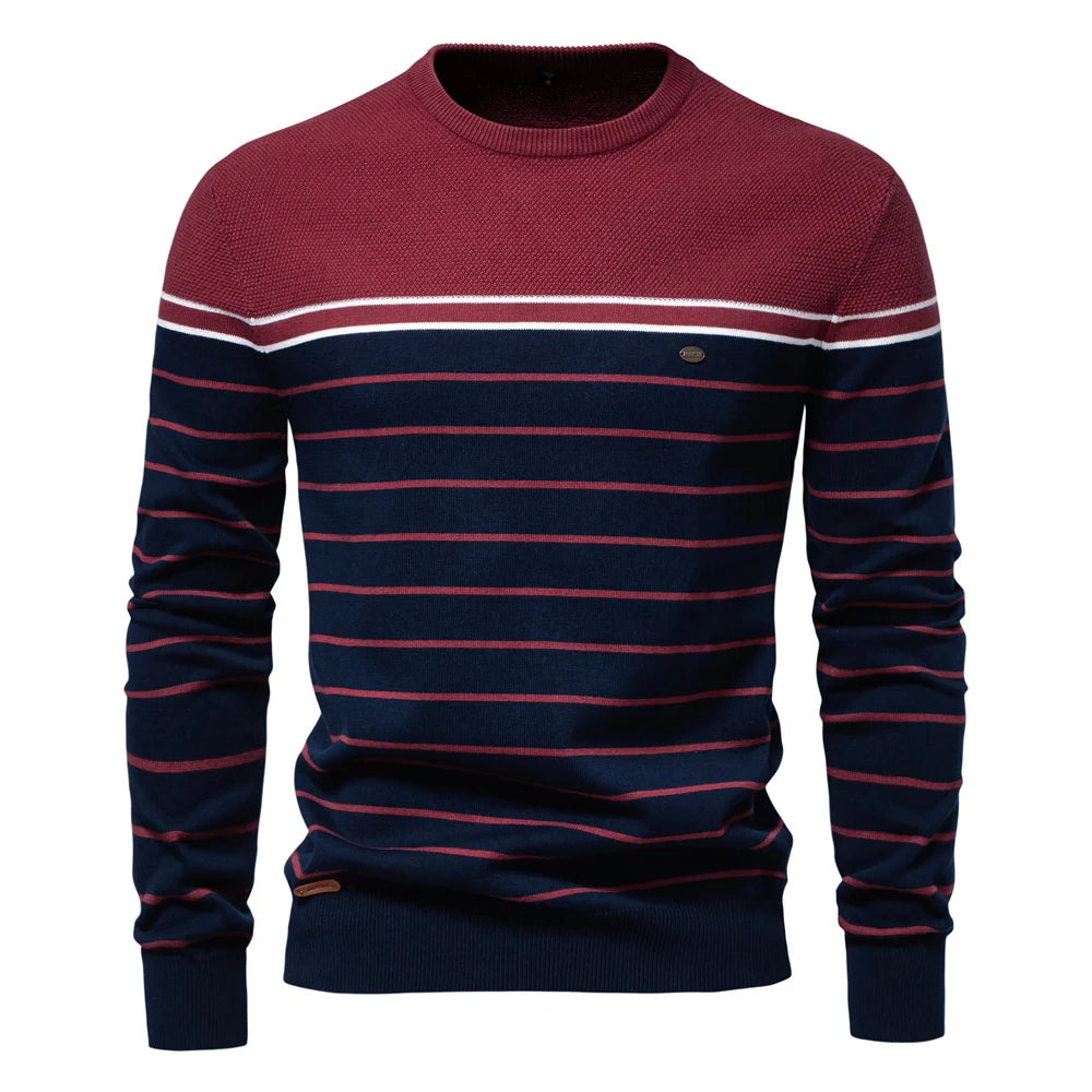 Striped Cotton O-Neck Pullover Sweater