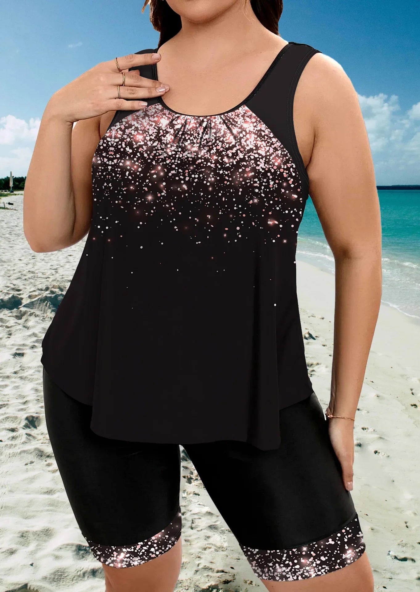 Plus Size Tankini Swimsuit for Women with Shorts 4XL Beachwear