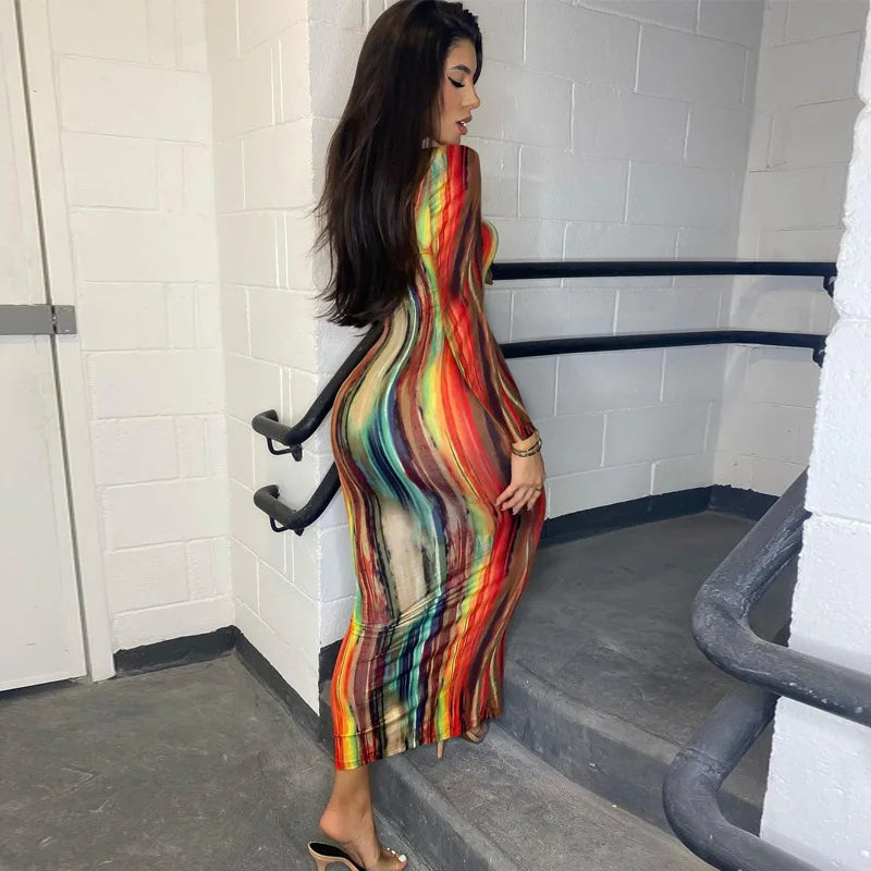 Sexy Slim Fit Printed Bandage Long Dress