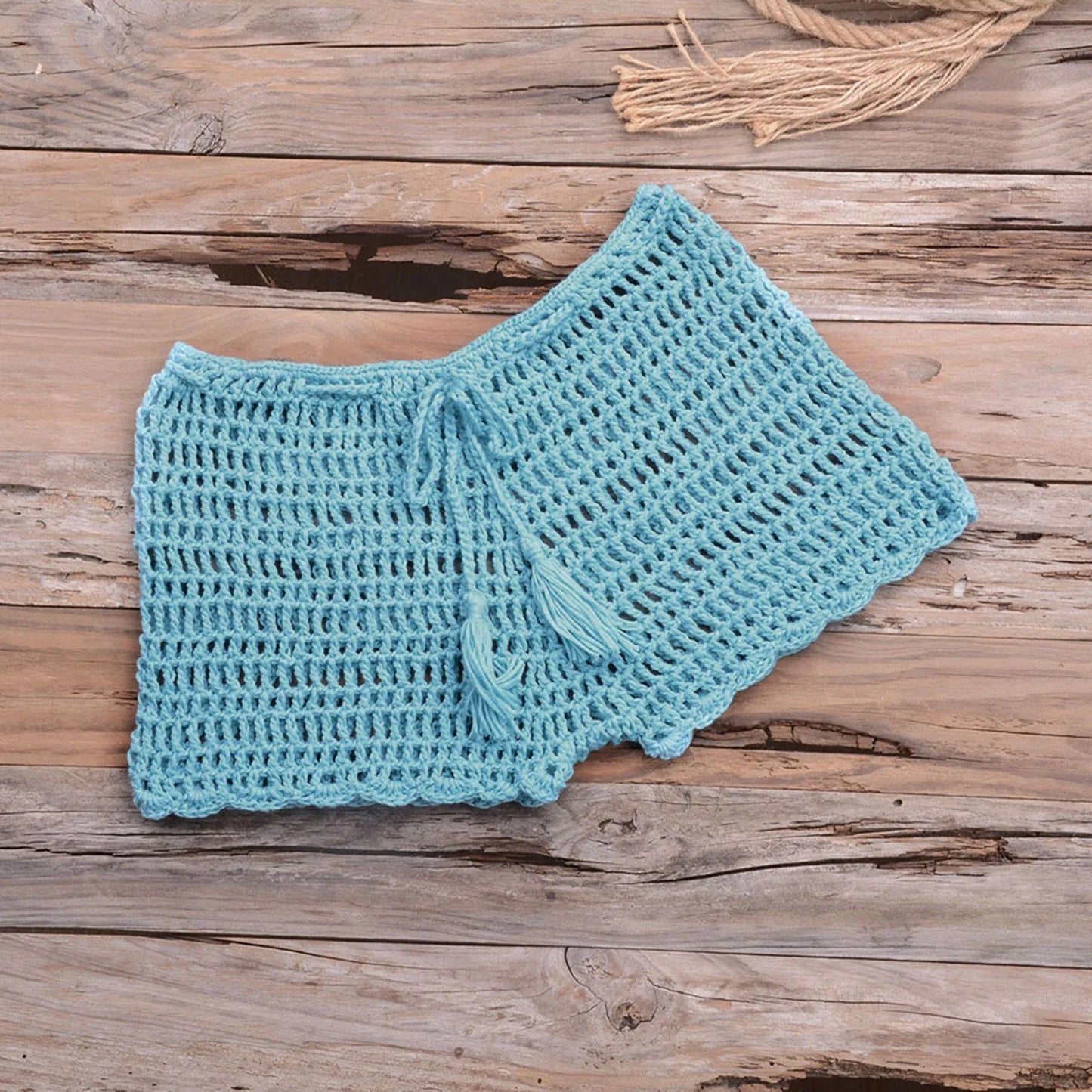 Women’s Crochet Knit Swim Shorts Hollow Out Beachwear with Drawstring