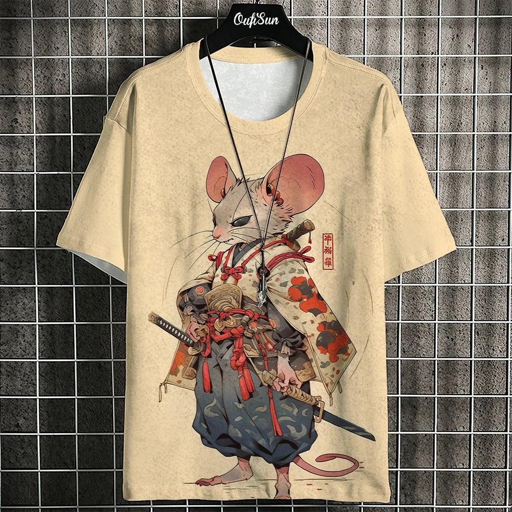 Unisex Japanese Samurai Cat 3D Printed T-shirt