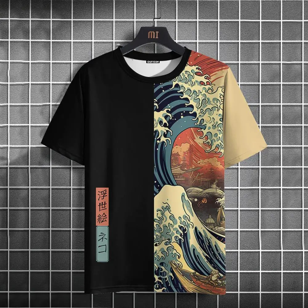 Unisex Japanese Samurai Cat 3D Printed T-shirt