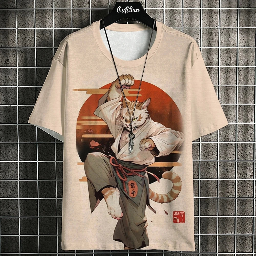 Unisex Japanese Samurai Cat 3D Printed T-shirt