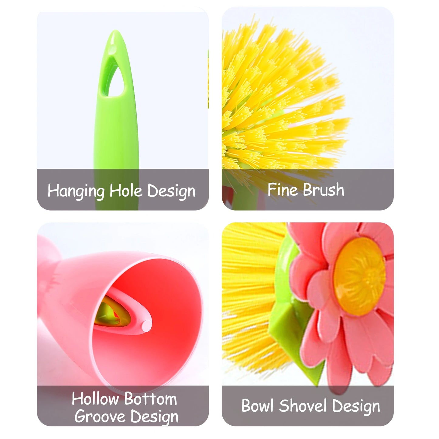 Flower Shape Kitchen Pot Cleaning Brush with Handle and Holder