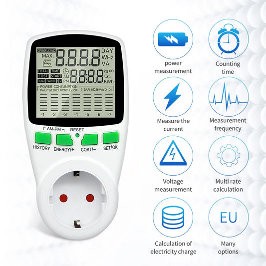 AC220V Digital Power Meter – Energy Usage Monitor with Multi-Plug Support
