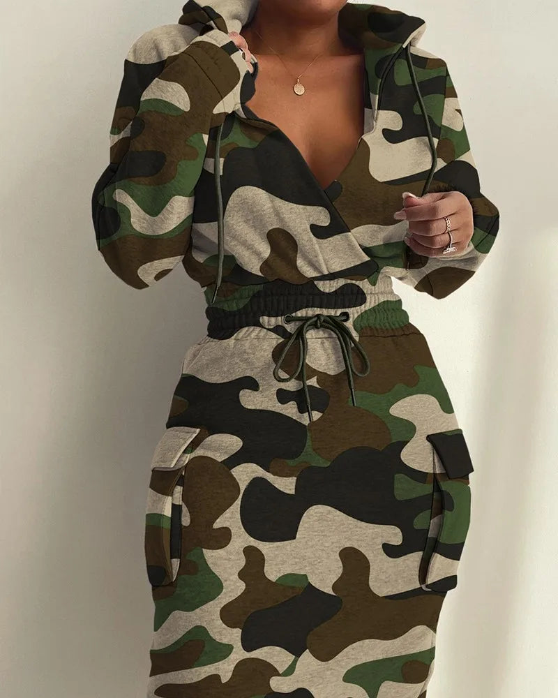 Plaid Hooded Drawstring Sweatshirt Dress – Autumn/Winter