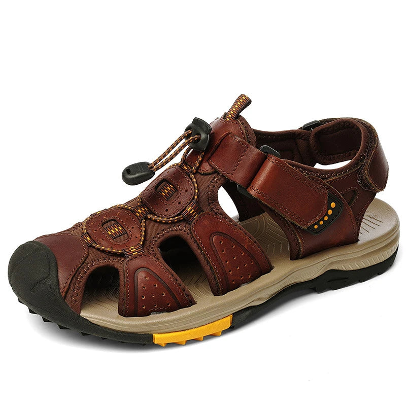 Men's Large Size Leather Beach Sandals – Non-Slip & Breathable